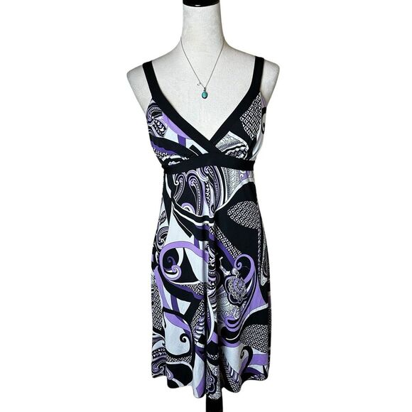 Speechless Black Purple Abstract Empire Waist Babydoll Dress Medium | Retro Y2K - Picture 1 of 7